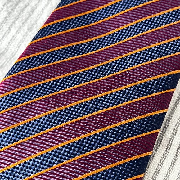 Simons Red Blue Gold Neck Tie 100% Silk - Picture 2 of 5